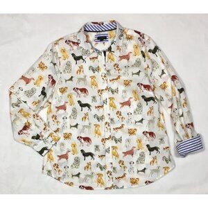 Talbots Petite Button Up Shirt LP Novelty Dog Days Print Flip Cuff Preppy Bust40